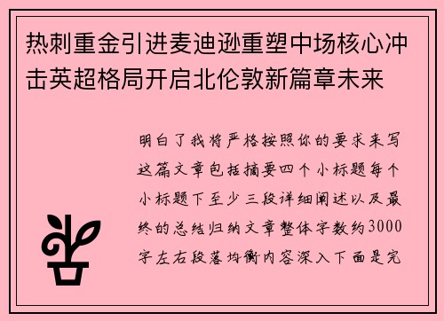 热刺重金引进麦迪逊重塑中场核心冲击英超格局开启北伦敦新篇章未来 热刺重金引进麦迪逊重塑中场核心冲击英超格局开启北伦敦新篇章未来